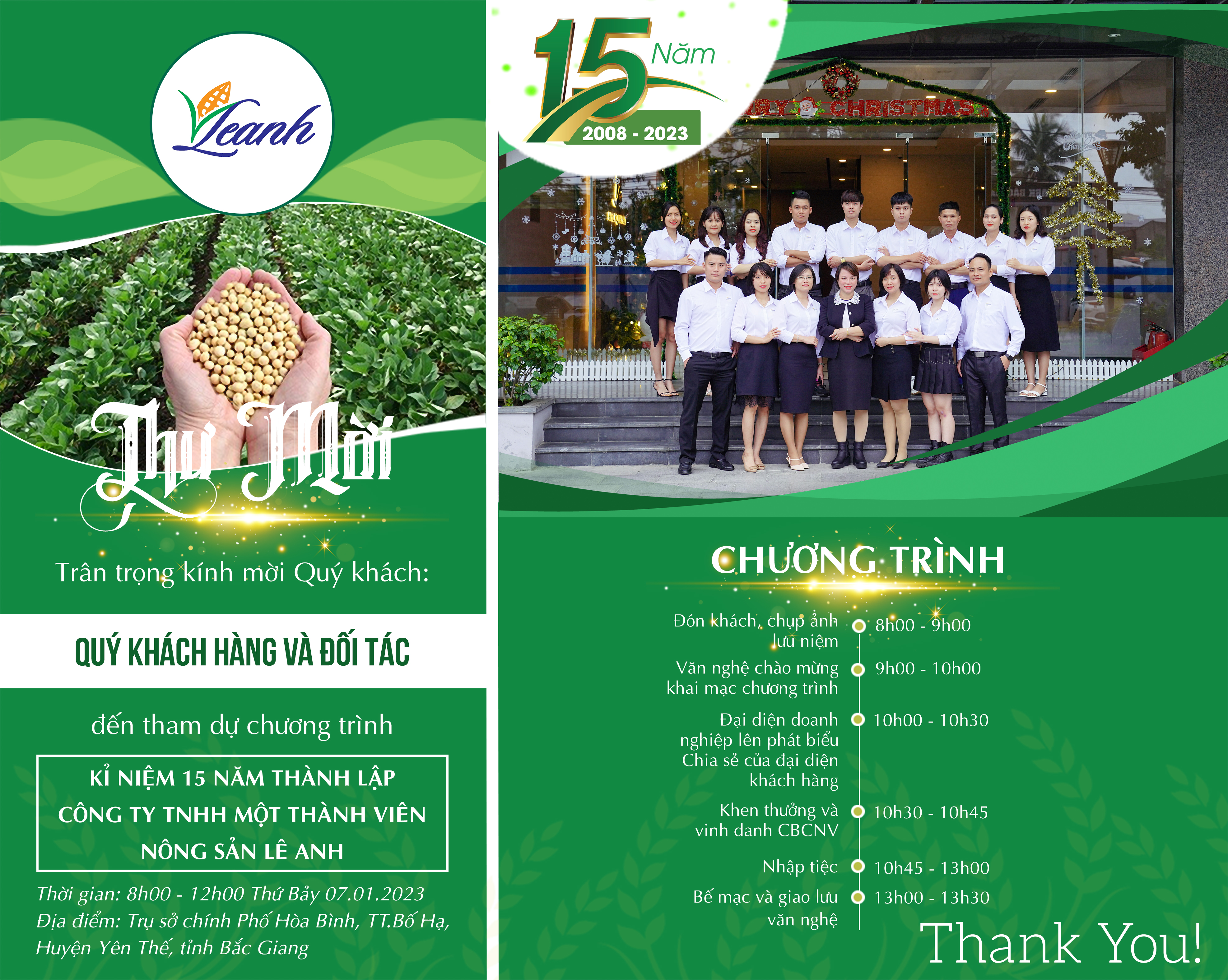 Thư Mời Tham Gia Sự Kiện Kỷ Niệm 15 Năm Thành Lập Công Ty TNHH MTV Nông Sản Lê Anh